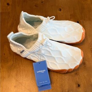 Watelves White Knit Slip-On Sneakers with Orange Soles